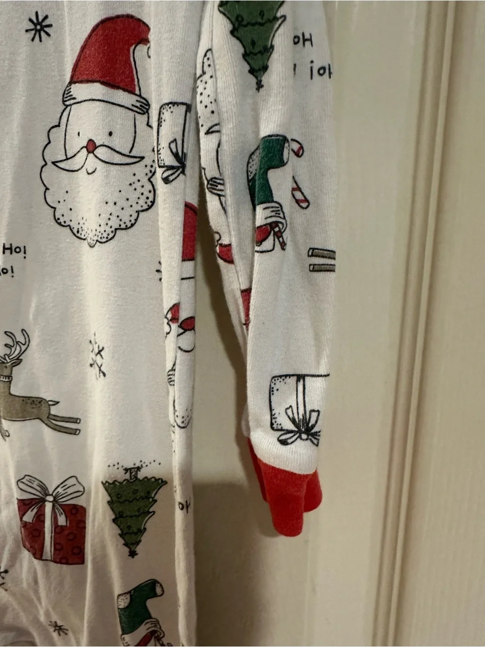 Carter's White and Red Santa Print Footed One-Piece Pajamas